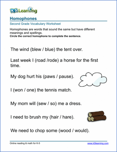 First Grade Vocabulary Worksheets 1 of 3