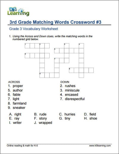 Grade 3 Vocabulary Worksheets 1 of 4