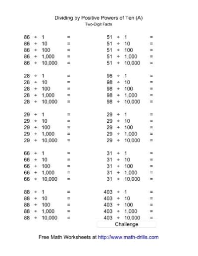 Powers of Ten Worksheets