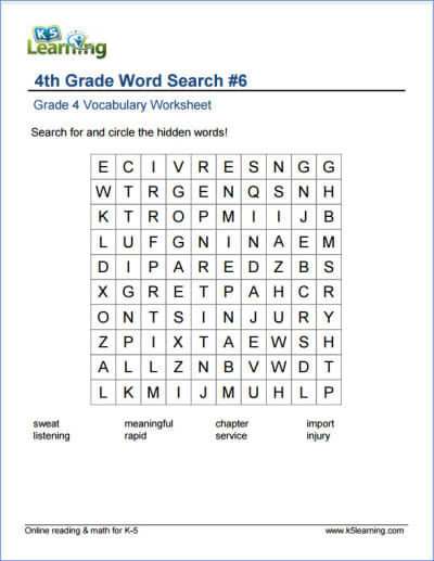 Grade 4 Vocabulary Worksheets 1 of 4
