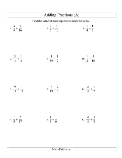 Fractions Worksheets