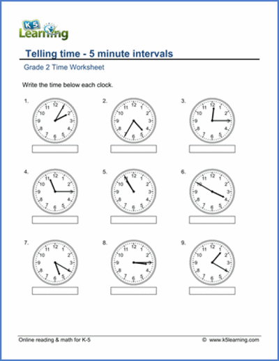 2nd Grade Math Worksheets: Telling Time