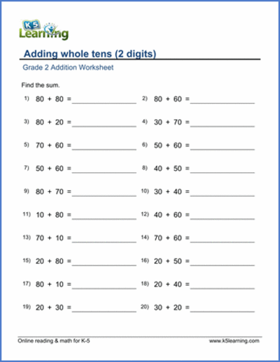 Second Grade Math Worksheets 1 of 3