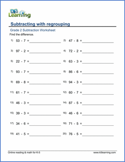 2nd Grade Math Worksheets: Subtraction