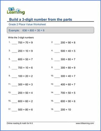 2nd Grade Place Value & Rounding Worksheets 1 of 3